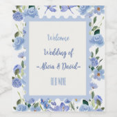 エレガントフランスのヴィンテージ青フローラ結婚ズ ワインラベル (シングルラベル)