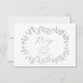 エレガントフランスのヴィンテージ青フローラ結婚ズ 出欠カード (正面)