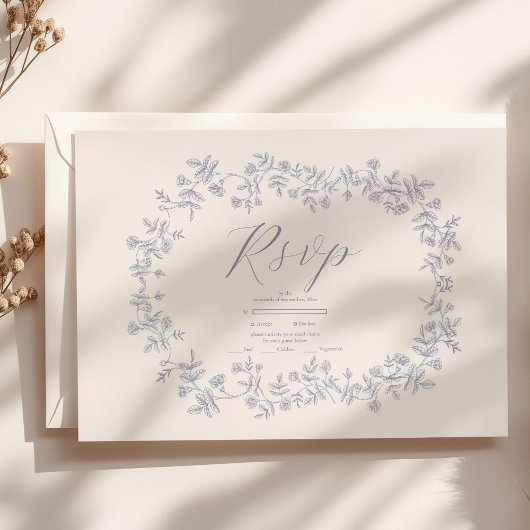 エレガントフランスのヴィンテージ青フローラ結婚ズ 出欠カード