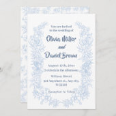 エレガントフランスのヴィンテージ青フローラ結婚ズ 招待状 (正面/裏面)