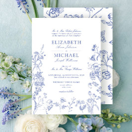 エレガントフランスのヴィンテージ青フローラ結婚ズ 招待状