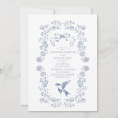 エレガントフランスのヴィンテージ青フローラ結婚ズ 招待状 (正面)