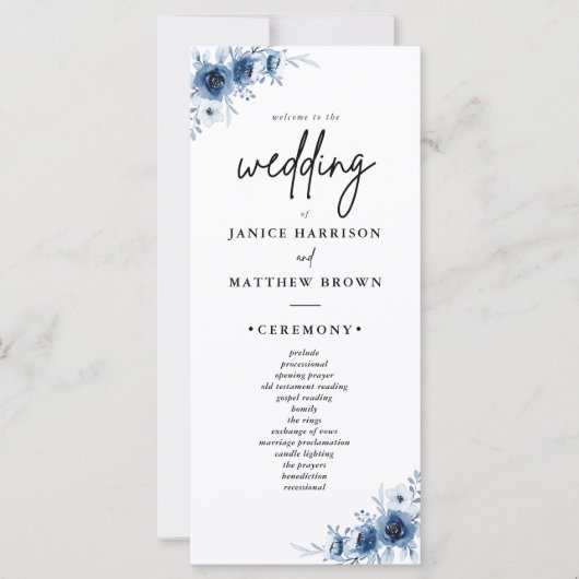 エレガントフランスのヴィンテージ青フローラ結婚式 プログラム (正面)