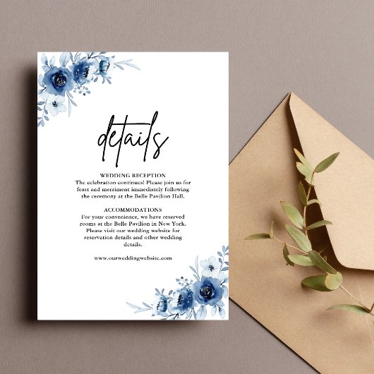 エレガントフランスのヴィンテージ青フローラ結婚詳細 エンクロージャーカード