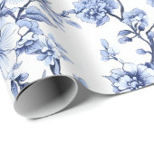 エレガントフランスのヴィンテージ青フローラ ラッピングペーパー (ロールコーナー)