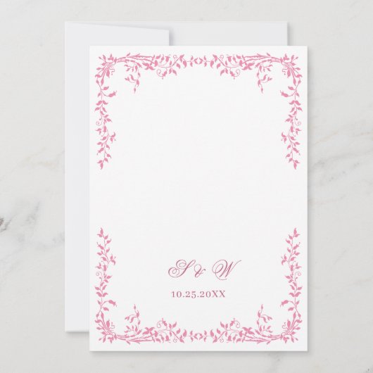 エレガントフランスの華美フローラ結婚フレームのQRコード 招待状 (裏面)