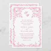 エレガントフランスの華美フローラ結婚フレームのQRコード 招待状 (正面/裏面)