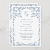 エレガントフランスの華美フローラ結婚フレームのQRコード 招待状 (正面/裏面)