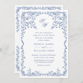 エレガントフランスの華美フローラ結婚フレームのQRコード 招待状 (正面/裏面)