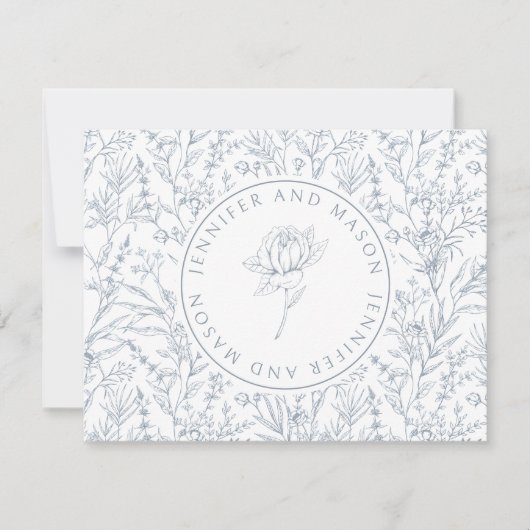 エレガントフランスの青結婚サンキューカード サンキューカード (正面)