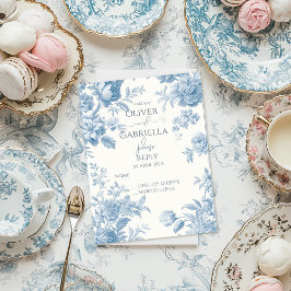 エレガントフランスのBlueフローラ結婚のRSPV インビテーションポストカード