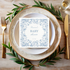 エレガントフランスのToile Chinoiserie青い赤ちゃんシャワー スタンダードカクテルナプキン