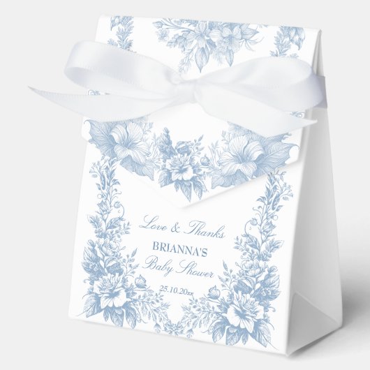 エレガントフランスのToile Chinoiserie青い赤ちゃんシャワー フェイバーボックス (正面)