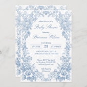 エレガントフランスのToile Chinoiserie青い赤ちゃんシャワー 招待状 (正面/裏面)