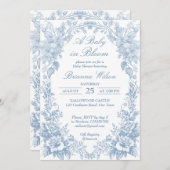エレガントフランスのToile Chinoiserie青い赤ちゃんシャワー 招待状 (正面/裏面)