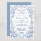 エレガントフランスのToile Chinoiserie青い赤ちゃんシャワー 招待状 (正面/裏面)