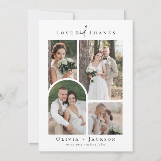 エレガントフルフォトのスクリプ結婚ト サンキューカード (正面)