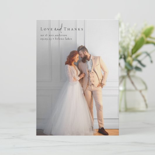 エレガントフルフォトのスクリプ結婚ト サンキューカード (スタンド正面)