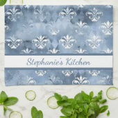 エレガントフルーアデリス – ヴィンテージブルーフランスの キッチンタオル (折り畳み)