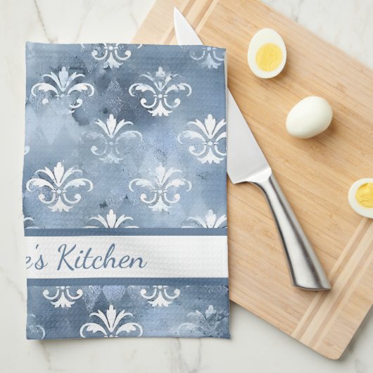 エレガントフルーアデリス – ヴィンテージブルーフランスの キッチンタオル (四つ折り)