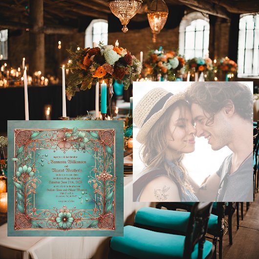 エレガントフレミニマルーム銅ターコイズ結婚の シーズンカード