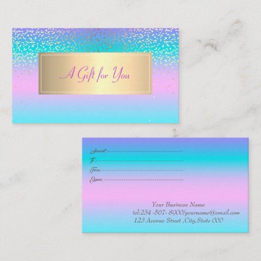 エレガントフレモダンーム、金ゴールド紙吹雪ホログラフィック 割引カード (正面/裏面)