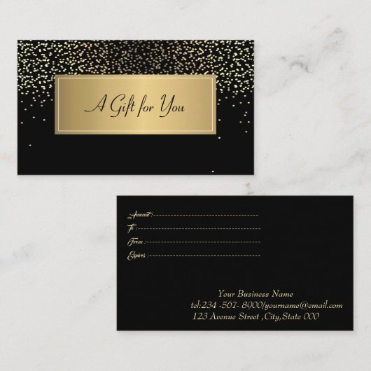エレガントフレモダンーム、金ゴールド紙吹雪黒 割引カード (正面/裏面)