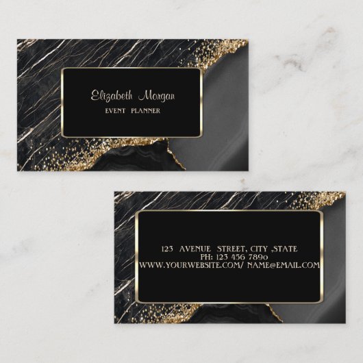 エレガントフレモダンーム、黒い大理石金ゴールドのシーケンス 名刺 (正面/裏面)