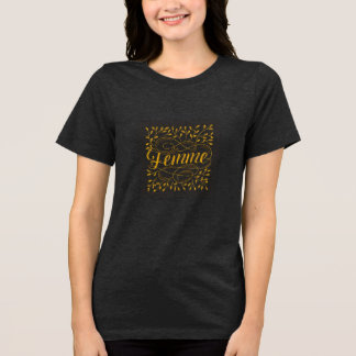 エレガントフレンチフェムカリグラフィーボタニカルゴールド トライブレンドTシャツ