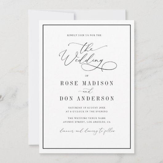 エレガントフレーム黒と白結婚の 招待状 (正面)