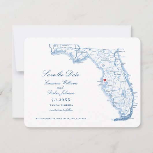 エレガントフロリダ結婚タンパの海軍地図 セーブザデート (正面)