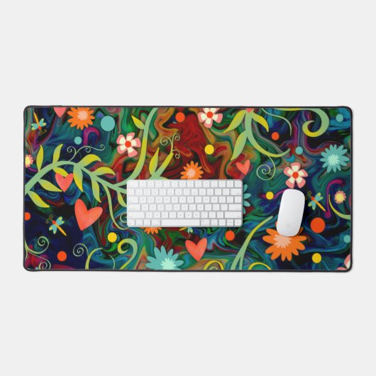 エレガントフローラお洒落ハートパーソナライズされた デスクマット (キーボード&マウス)