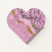 エレガントフローラきらびやかな紫ピンクの金ゴールドモノグラム ノートブック (裏面)