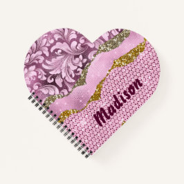 エレガントフローラきらびやかな紫ピンクの金ゴールドモノグラム ノートブック