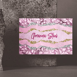 エレガントフローラきらびやかな紫ピンクの金ゴールドモノグラム マグネット名刺