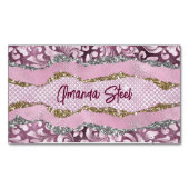 エレガントフローラきらびやかな紫ピンクの金ゴールドモノグラム マグネット名刺 (正面)