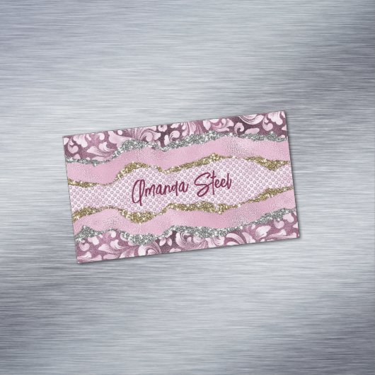 エレガントフローラきらびやかな紫ピンクの金ゴールドモノグラム マグネット名刺 (インサイチュ)