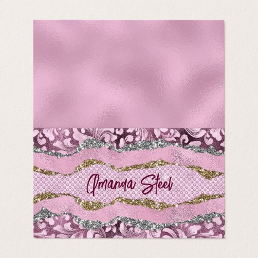 エレガントフローラきらびやかな紫ピンクの金ゴールドモノグラム 名刺 (外部フラット)