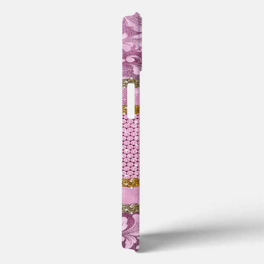 エレガントフローラきらびやかな紫ピンクの金ゴールドモノグラム Case-Mate iPhoneケース (裏面 / 右)