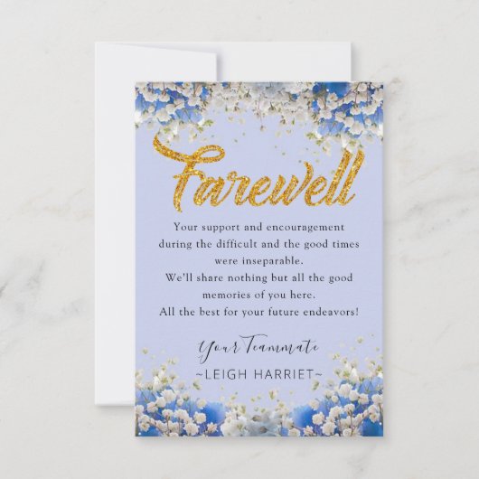 エレガントフローラさよなら同僚の別れカード サンキューカード (正面)