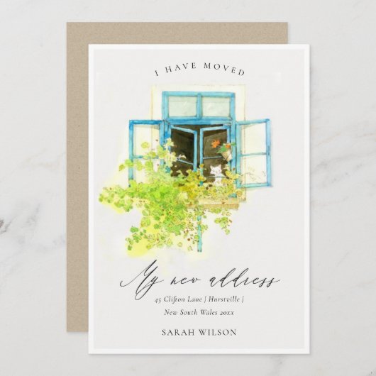 エレガントフローラつる植物ウィンドウがカードを移動した サンキューカード (正面/裏面)