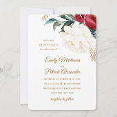 エレガントフローラとクリスマス結婚の緑 招待状 (正面)