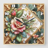 エレガントフローラとバラの離れ取り決め スクエア壁時計 (正面)