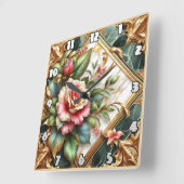 エレガントフローラとバラの離れ取り決め スクエア壁時計 (傾斜)