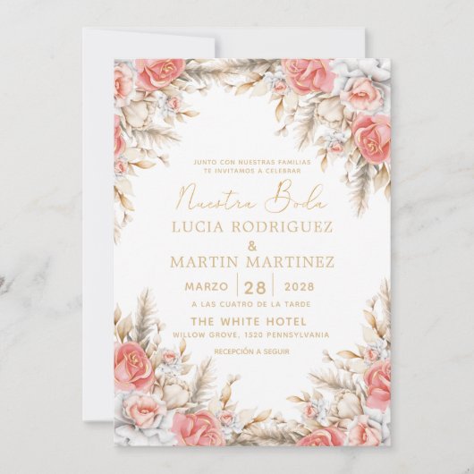 エレガントフローラとリーフスペインのヌエストラボダ 招待状 (正面)