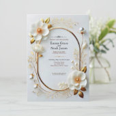 エレガントフローラと金ゴールド結婚式招待状 招待状 (スタンド正面)