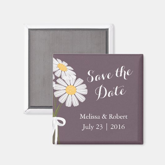 エレガントフローラの白いデイジー日付を保存結婚する マグネット (正面/裏面)