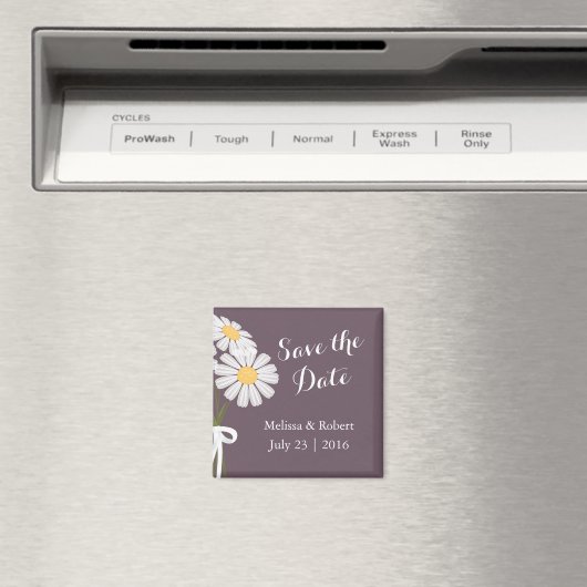 エレガントフローラの白いデイジー日付を保存結婚する マグネット (インサイチュ (食洗機))
