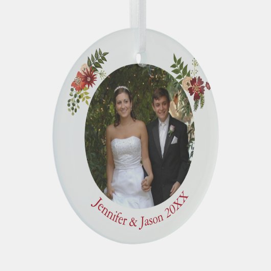 エレガントフローラの結婚写真記念クリスマス ガラスオーナメント (正面右)