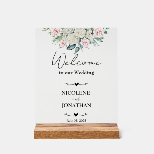 エレガントフローラの結婚歓迎 アクリルサイン (正面)